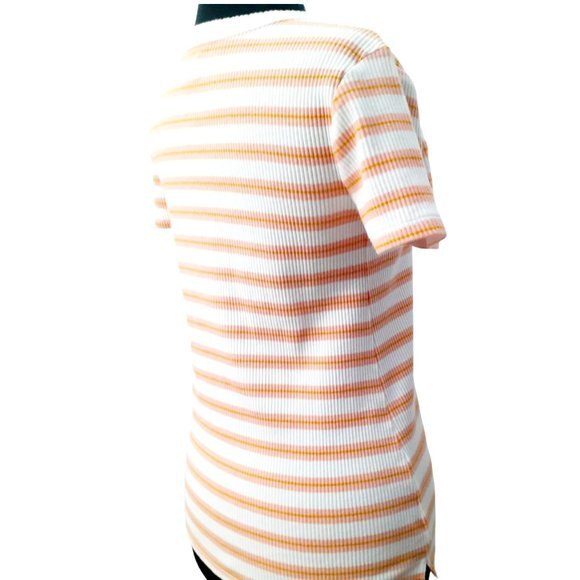 Old Navy Slim Fit Coral White Striped Knit Ringer Crewneck Tee Small - Picture 5 of 8